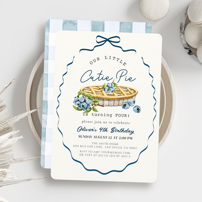 Invitation Little Cutie Pie Blueberry Blue Bow Birthday (Créateur téléchargé)