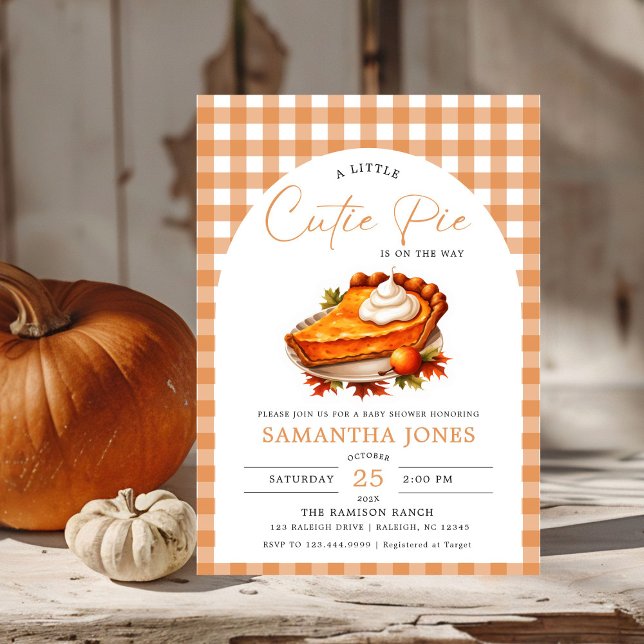 Invitation Little Cutie Pie Citrouille Automne En vichy Baby  (Créateur téléchargé)