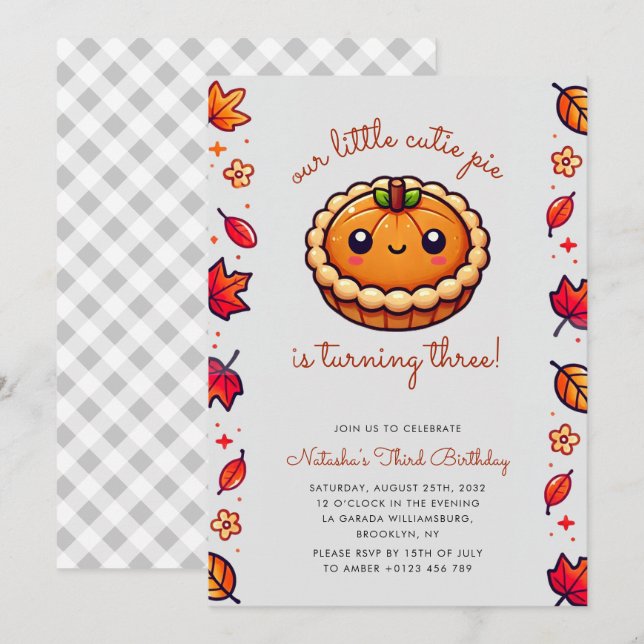 Invitation Little Cutie Pie Fall Sexe Neutre Anniversaire (Devant / Derrière)
