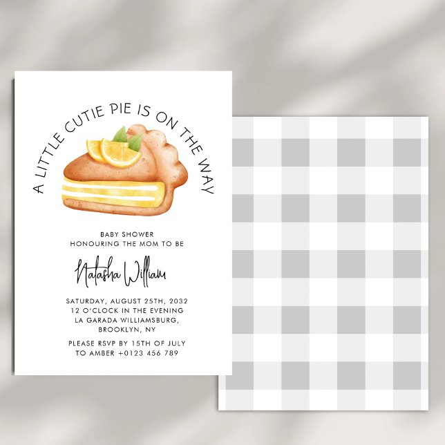 Invitation Little Cutie Pie Grey En vichy Plaid Baby shower (Créateur téléchargé)