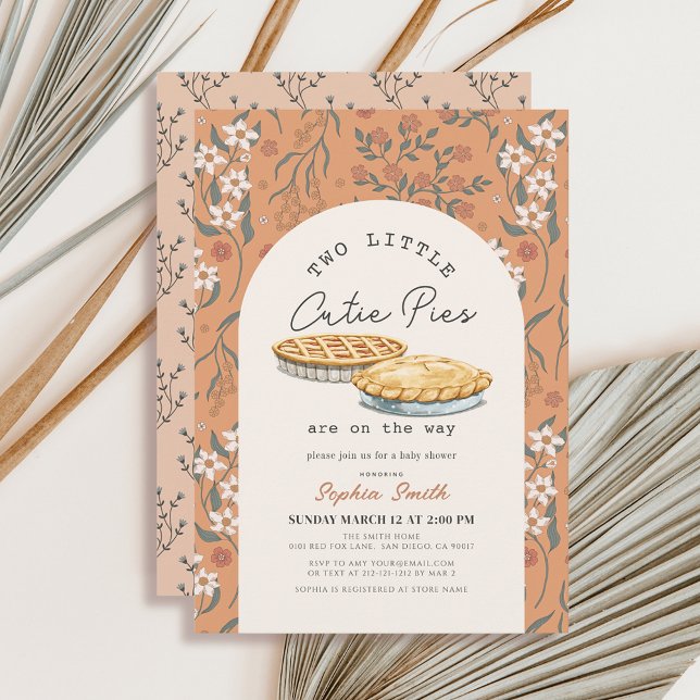 Invitation Little Cutie Pies Twins Orange Floral Baby shower (Créateur téléchargé)