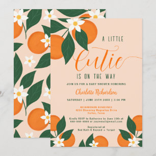 Invitation Little Cutie Sur Le Chemin Baby shower Orange Citr