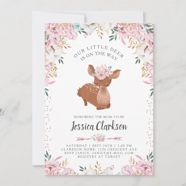 Invitation Little Deer Baby shower (Devant)