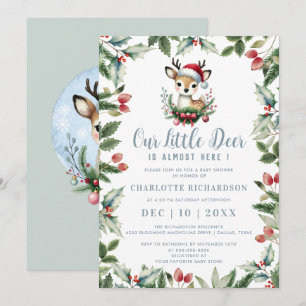 Invitation Little Deer Baby shower mignon hiver Noël garçon