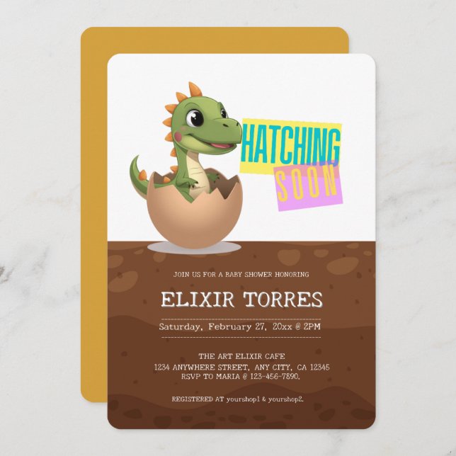 Invitation Little Dinosaur Hatching Soon (Devant / Derrière)