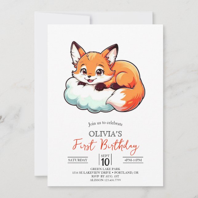 Invitation Little Elegant Digital Fox 1er anniversaire (Devant)