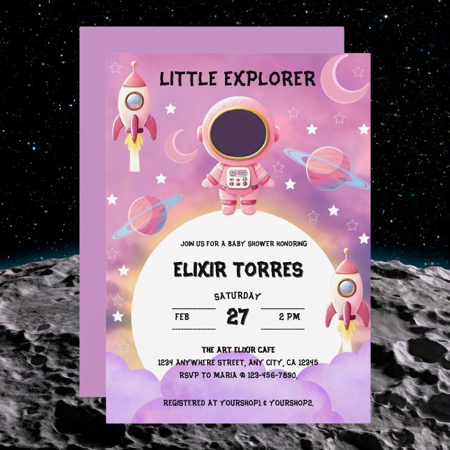 Invitation Little Explorer Modern Purple Baby shower (Créateur téléchargé)