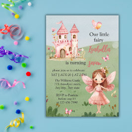 Invitation Little Fairy Pink Castle Butterfly Any Age