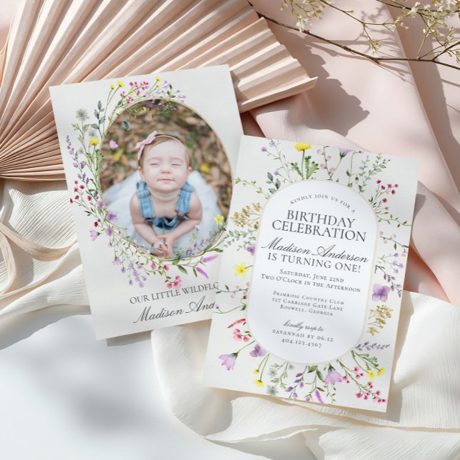 Invitation Little Fleur sauvage Boho Floral fête d'anniversai (Créateur téléchargé)