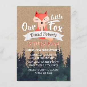 Invitation Little Fox Rustic Forest fête d'anniversaire