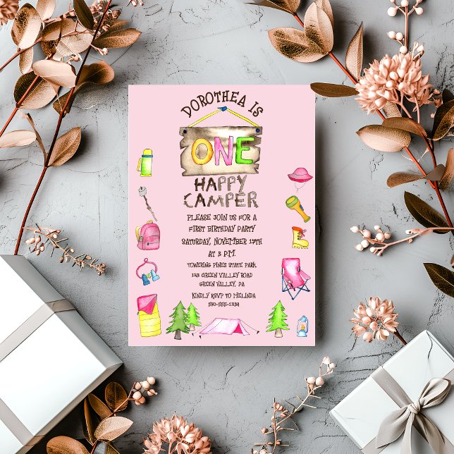 Invitation Little Girl One Happy Camper First Birthday Party (Créateur téléchargé)