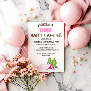 Invitation Little Girl One Happy Camper First Birthday Party