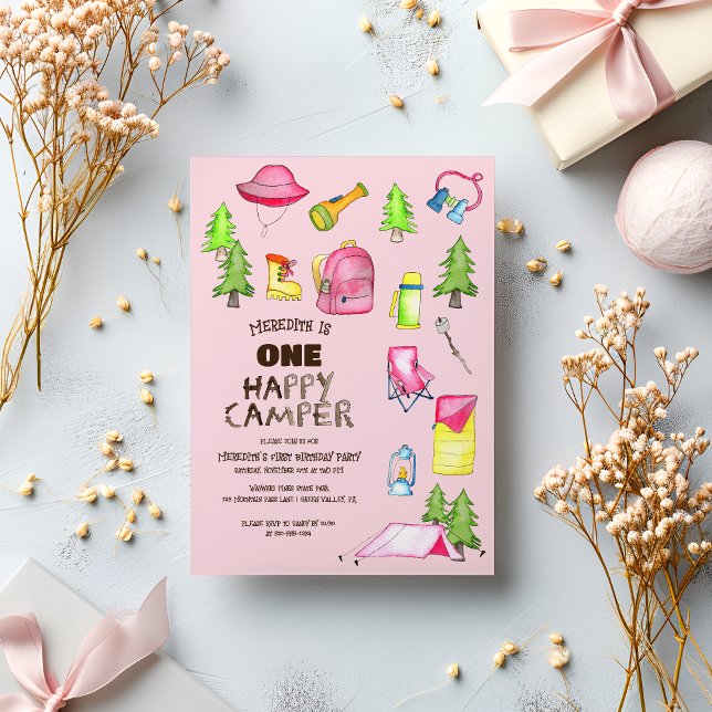 Invitation Little Girl One Happy Camper First Birthday Party (Créateur téléchargé)