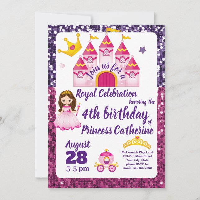 Invitation Little Girls Princess Castle Royal Anniversaire (Dos)