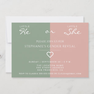 Invitation Little He, Little She Heart Dusty Rose, Sage Green