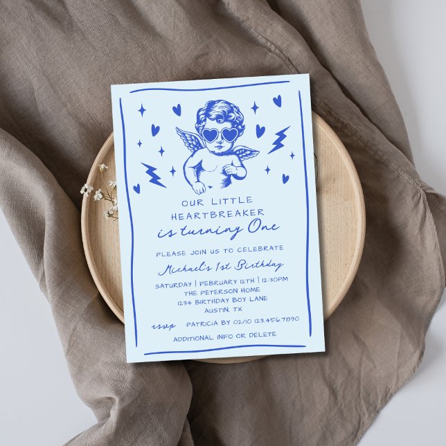 Invitation Little Heartbreaker Valentines Boy 1st Birthday (Créateur téléchargé)