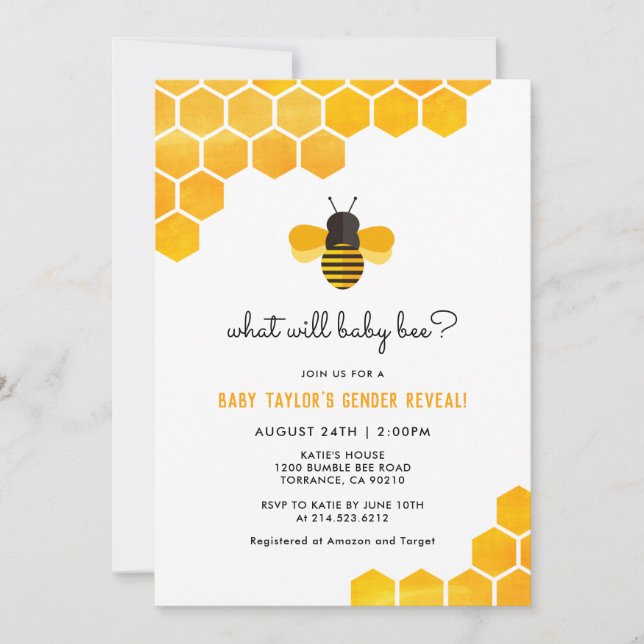 Invitation Little Honey Bee Baby shower de révélation de genr (Devant)
