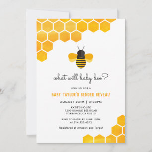 Invitation Little Honey Bee Baby shower de révélation de genr