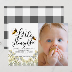Invitation Little Honey Bee Daisy 1er Birthday Photo