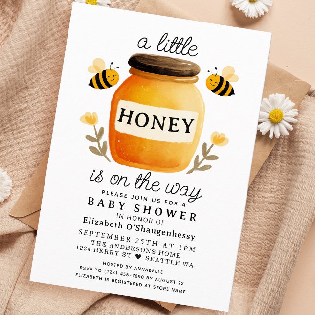 Invitation Little Honey Watercolor Bee Baby Shower (Créateur téléchargé)