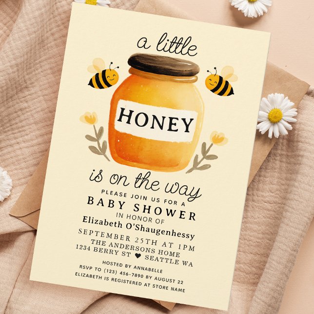 Invitation Little Honey Watercolor Bee Baby Shower (Créateur téléchargé)