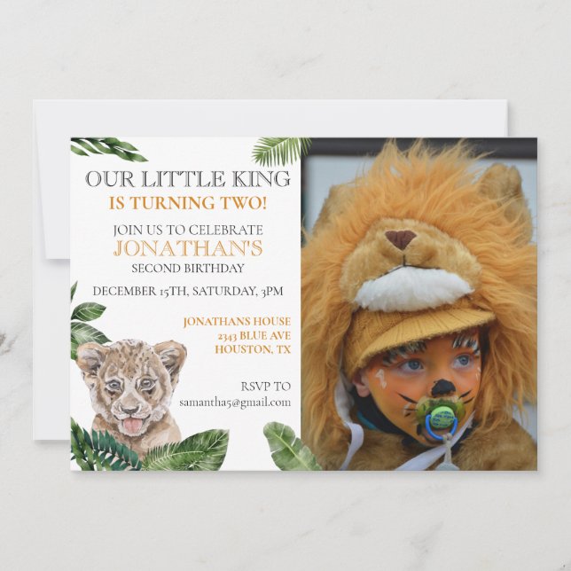 Invitation Little King Lion Photo fête d'anniversaire (Devant)