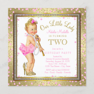 Invitation Little Lady Girls 2e anniversaire de la fête Pink 