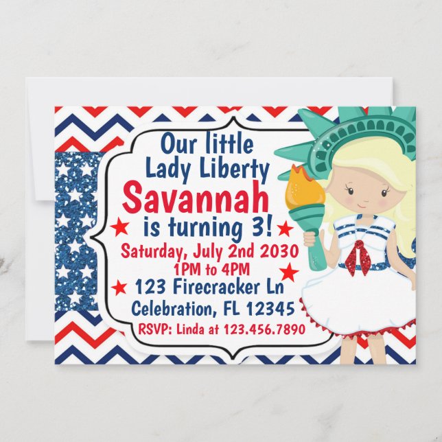 Invitation Little Lady Liberty 4 juillet Parties scintillant  (Devant)