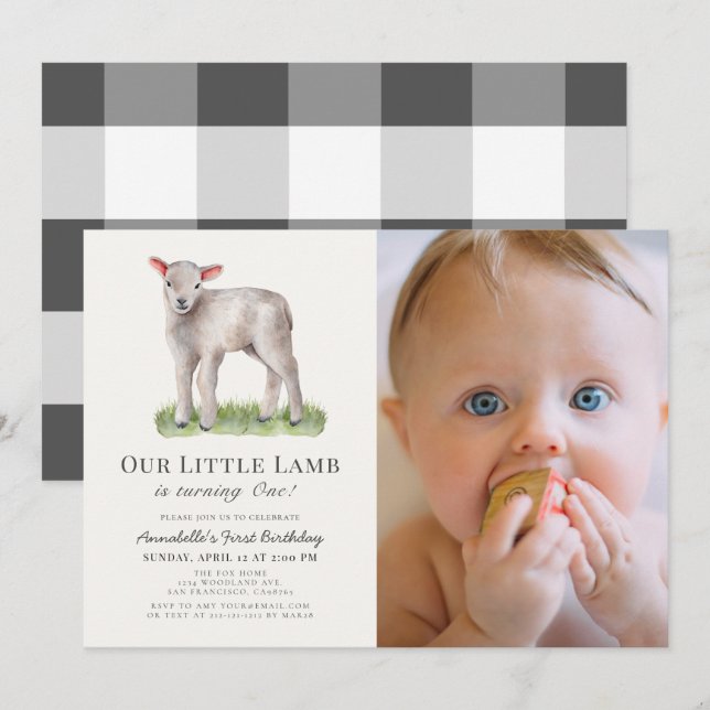 Invitation Little Lamb 1er anniversaire Photo (Devant / Derrière)