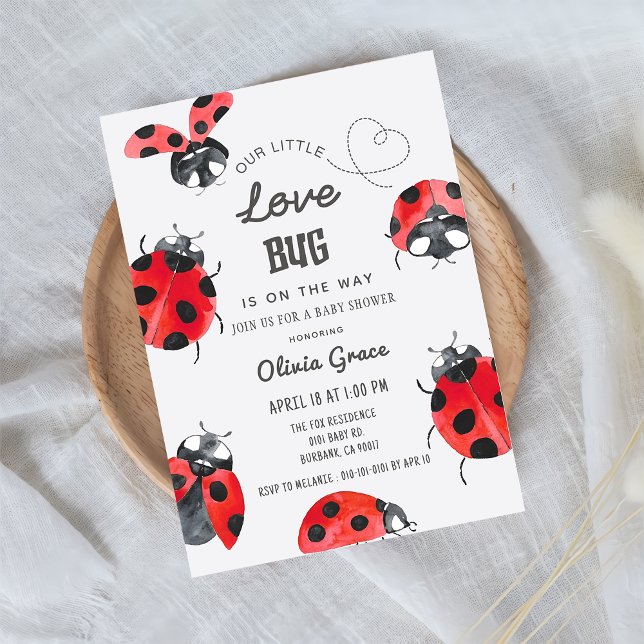 Invitation Little Log Baby shower Ladybug (Créateur téléchargé)