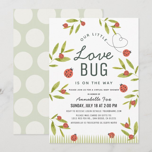 Invitation Little Log Baby shower virtuel Ladybug (Devant / Derrière)