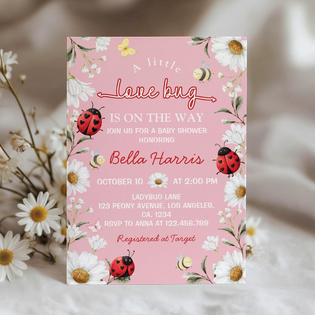 Invitation Little Love Bug Ladybug Daisy Baby Shower (Créateur téléchargé)