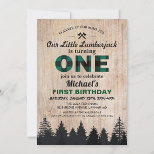 Invitation Little Lumberjack 1er Anniversaire fête Green Plai