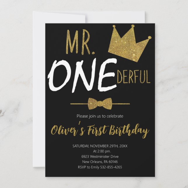 Invitation Little Man 1er anniversaire, M.Onederful Birthday (Devant)