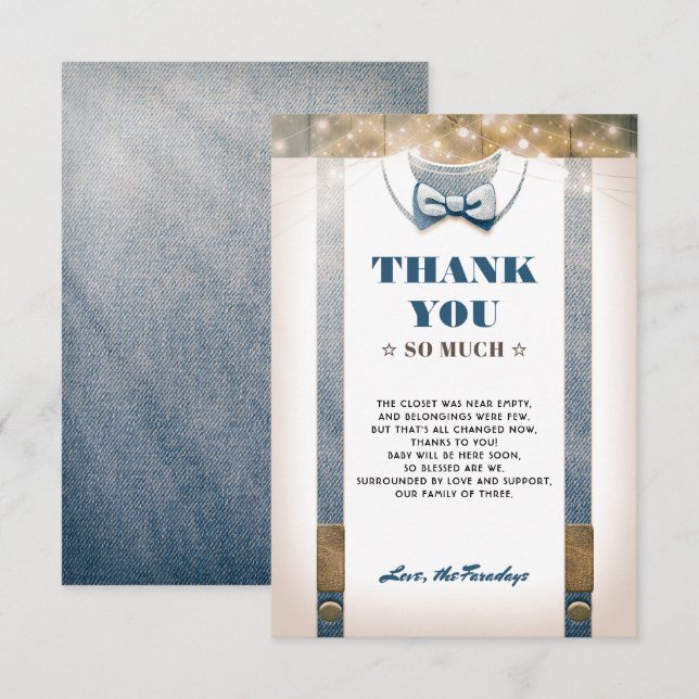 Invitation Little Man Baby shower | Merci rustique (Devant / Derrière)