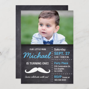 Invitation Little Man fête ses 1 ans Anniversaire Mustache