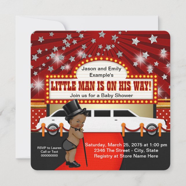 Invitation Little Man Limousine Film Star Baby shower ethniqu (Devant)