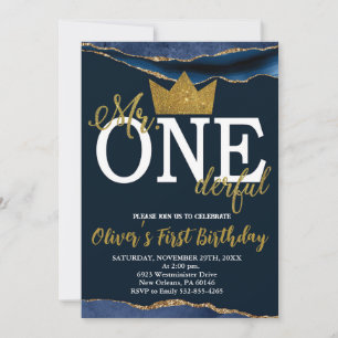 Invitation Little Man, Mr One-derful Birthday, Navy & Gold