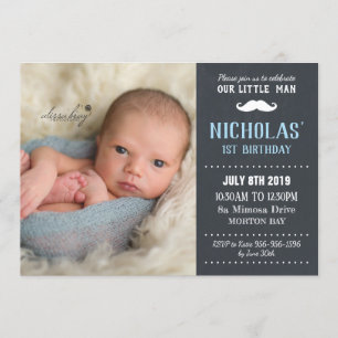 Invitation Little Man Mustache 1er Birthday Boy Chalkboard