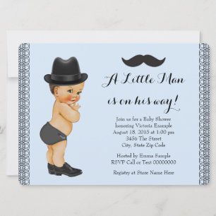 Invitation Little Man Mustache Baby shower bleu et noir