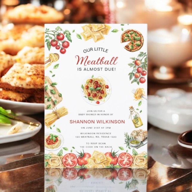 Invitation Little Meatball Italian Pasta Baby Shower QR code (Créateur téléchargé)