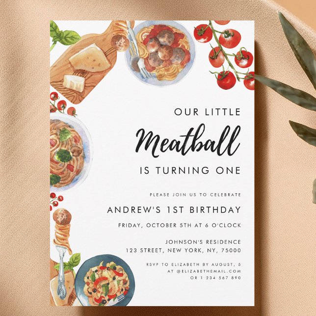 Invitation Little Meatball Italien Nourriture 1er Anniversair (Créateur téléchargé)