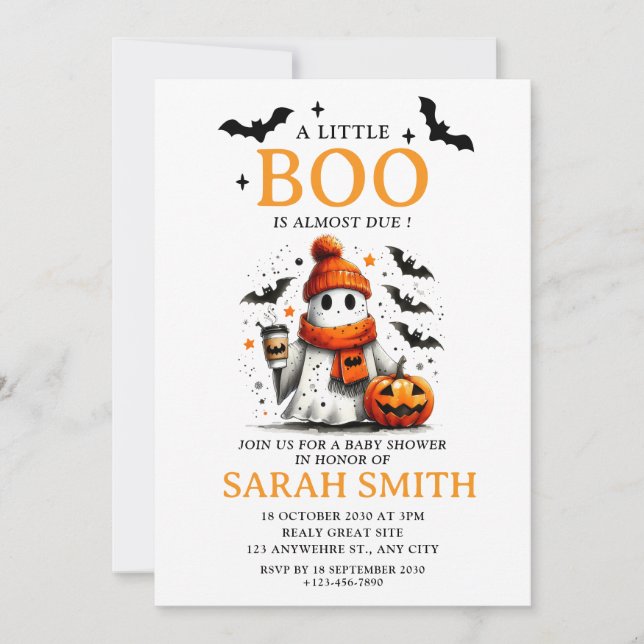 Invitation Little mignon Boo est presque dû Baby shower (Devant)