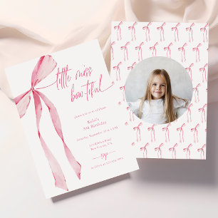 Invitation Little Miss Bowtiful Pink Photo Anniversaire