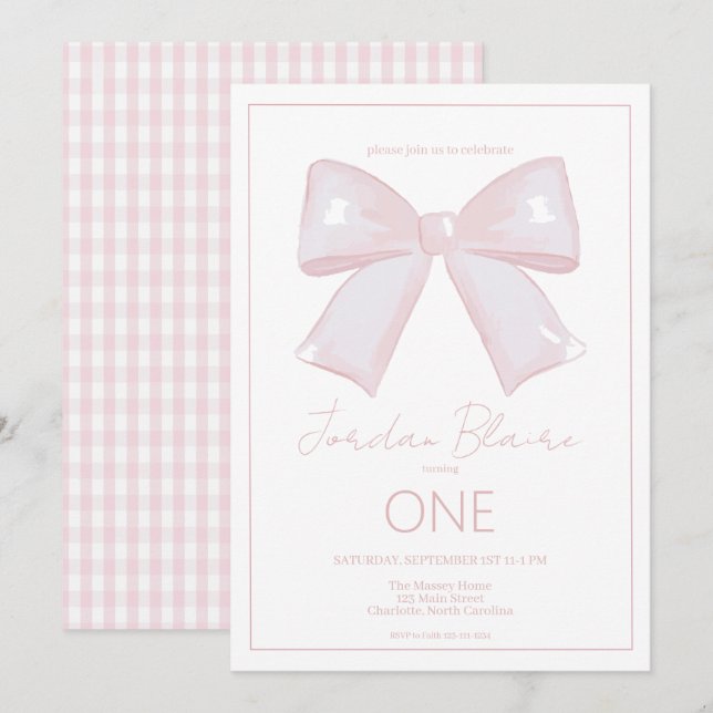 Invitation Little Miss Merveilleux rose 1er premier anniversa (Devant / Derrière)