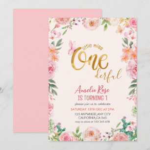 Invitation Little miss onderful Floral fille 1er anniversaire