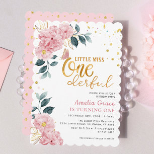 Invitation Little miss onderful rose girl 1er anniversaire