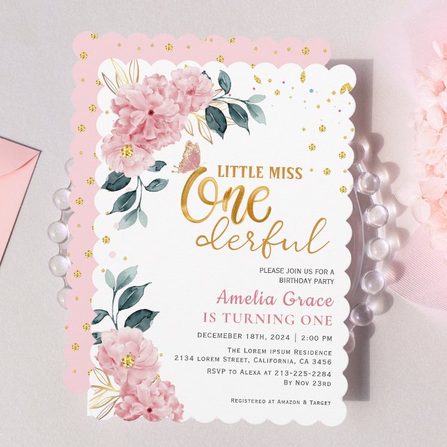 Invitation Little miss onderful rose girl 1er anniversaire (Créateur téléchargé)