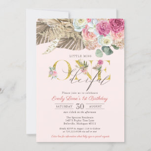 Invitation Little Miss ONE derful Boho Floral Premier anniver