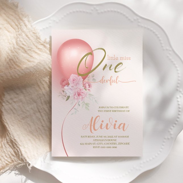 Invitation Little Miss ONE derful rose Floral 1er anniversair (Créateur téléchargé)